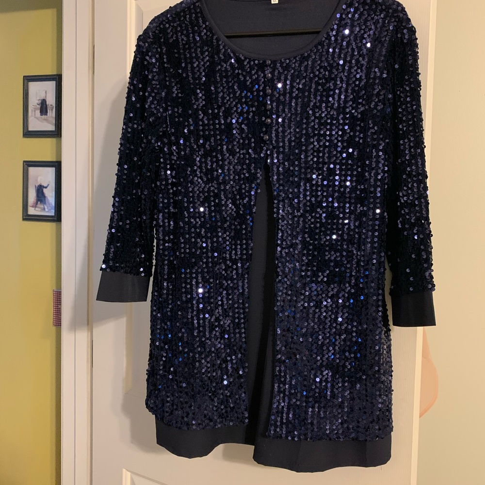 Modlily Navy Sequin Top